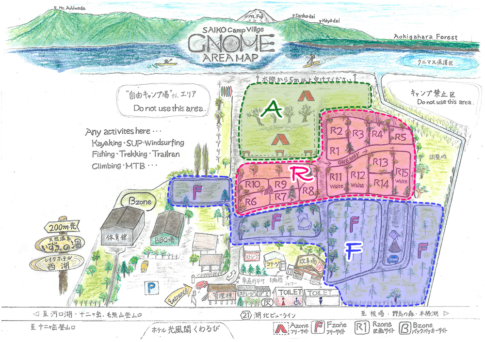 西湖キャンプ・ビレッジ 「ノーム」エリアマップ