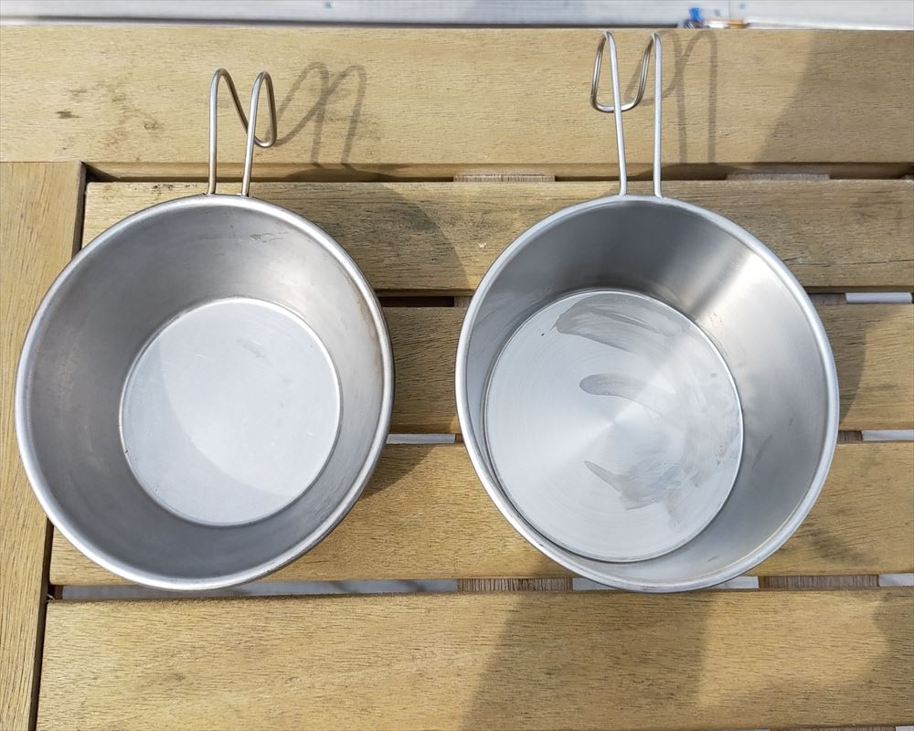 ロッキーカップ（シェラカップより小ぶりです） シェラカップとロッキーカップとソロ用クッカーを比較してみた